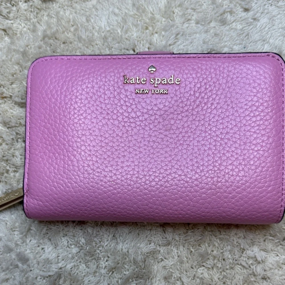 Kate Spade Light Pink Lena Medium Bifold Pebbled Leather Wallet